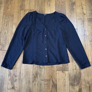 Madewell Westover Black Check V-Neck Button Front Long Sleeve Blouse Size 8